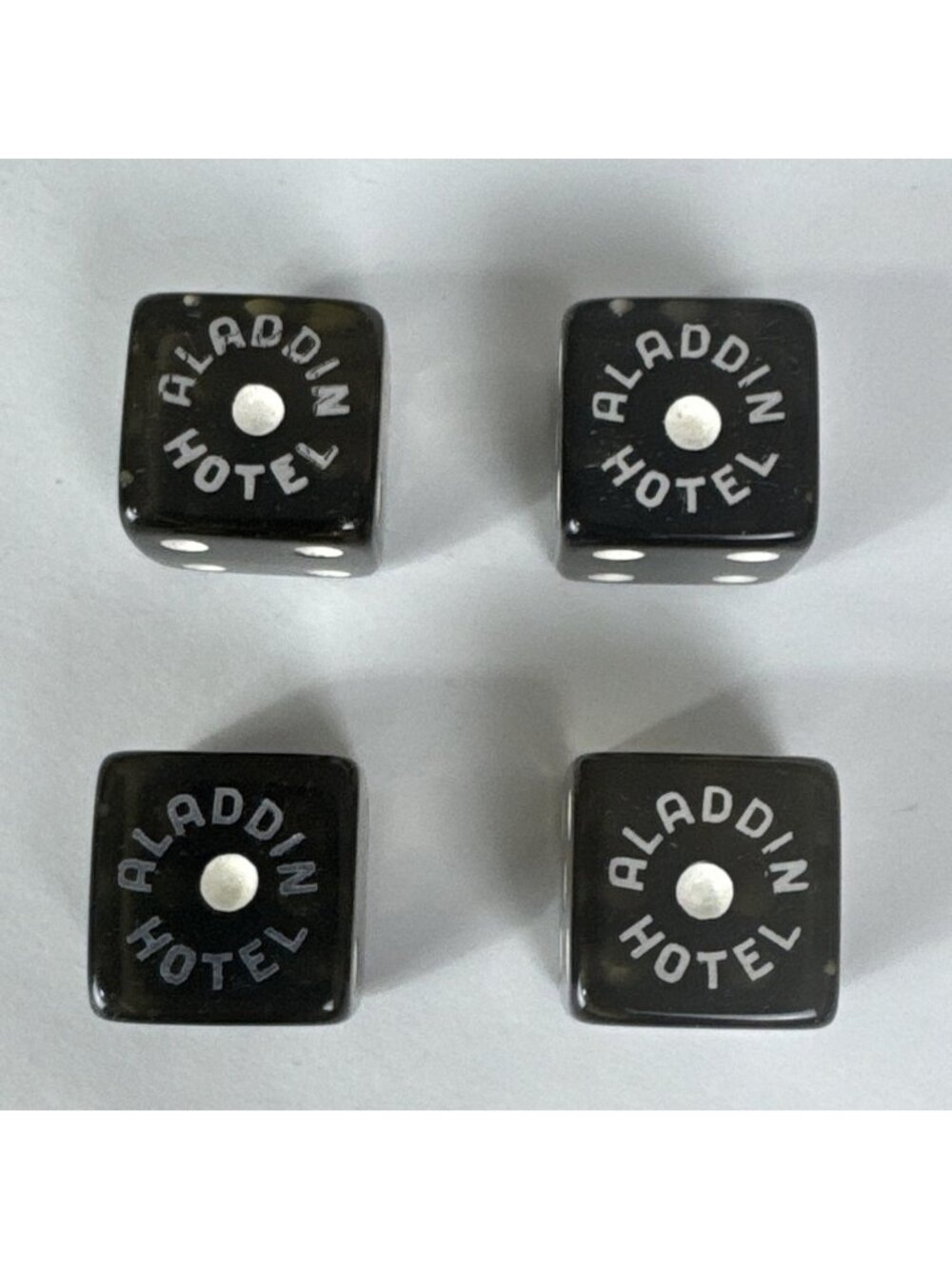 Vtg Aladdin Hotel & Casino Black Dice Set of 4 Las Vegas souvenir gambling bb